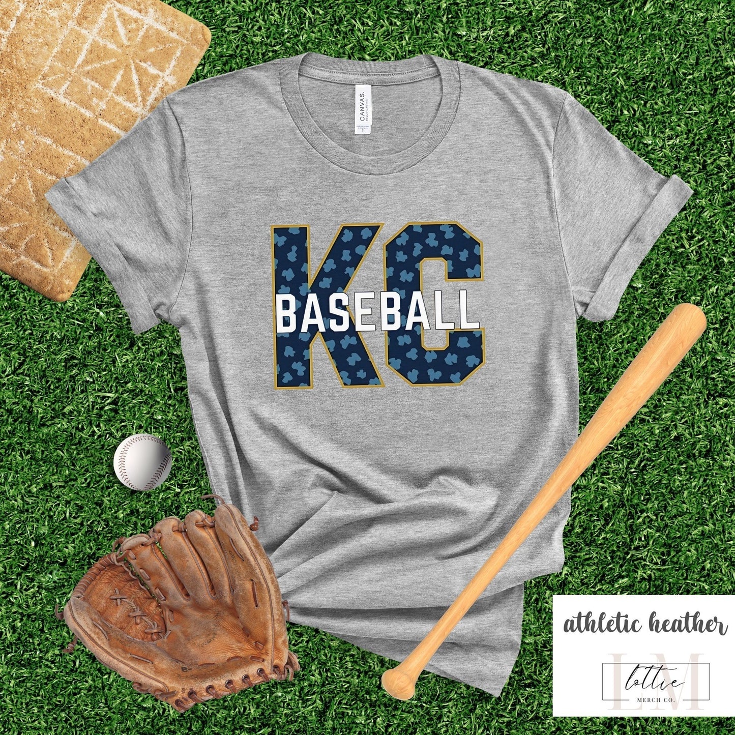 Gold Blue Leopard Kansas City Baseball Tee