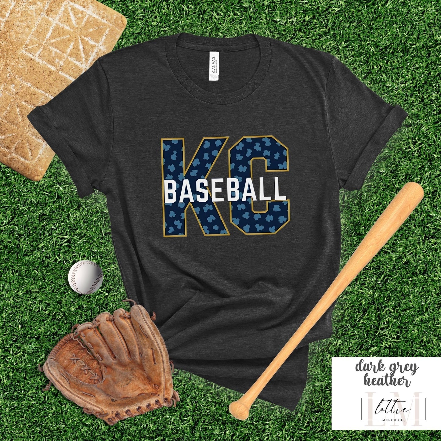 Gold Blue Leopard Kansas City Baseball Tee