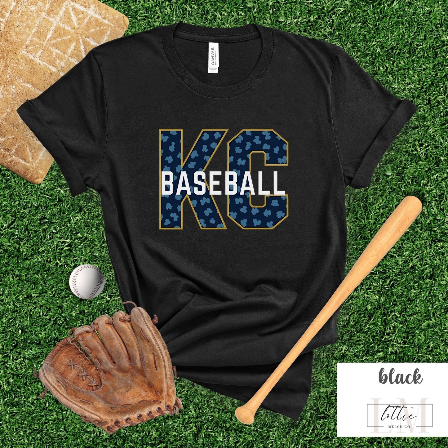 Gold Blue Leopard Kansas City Baseball Tee