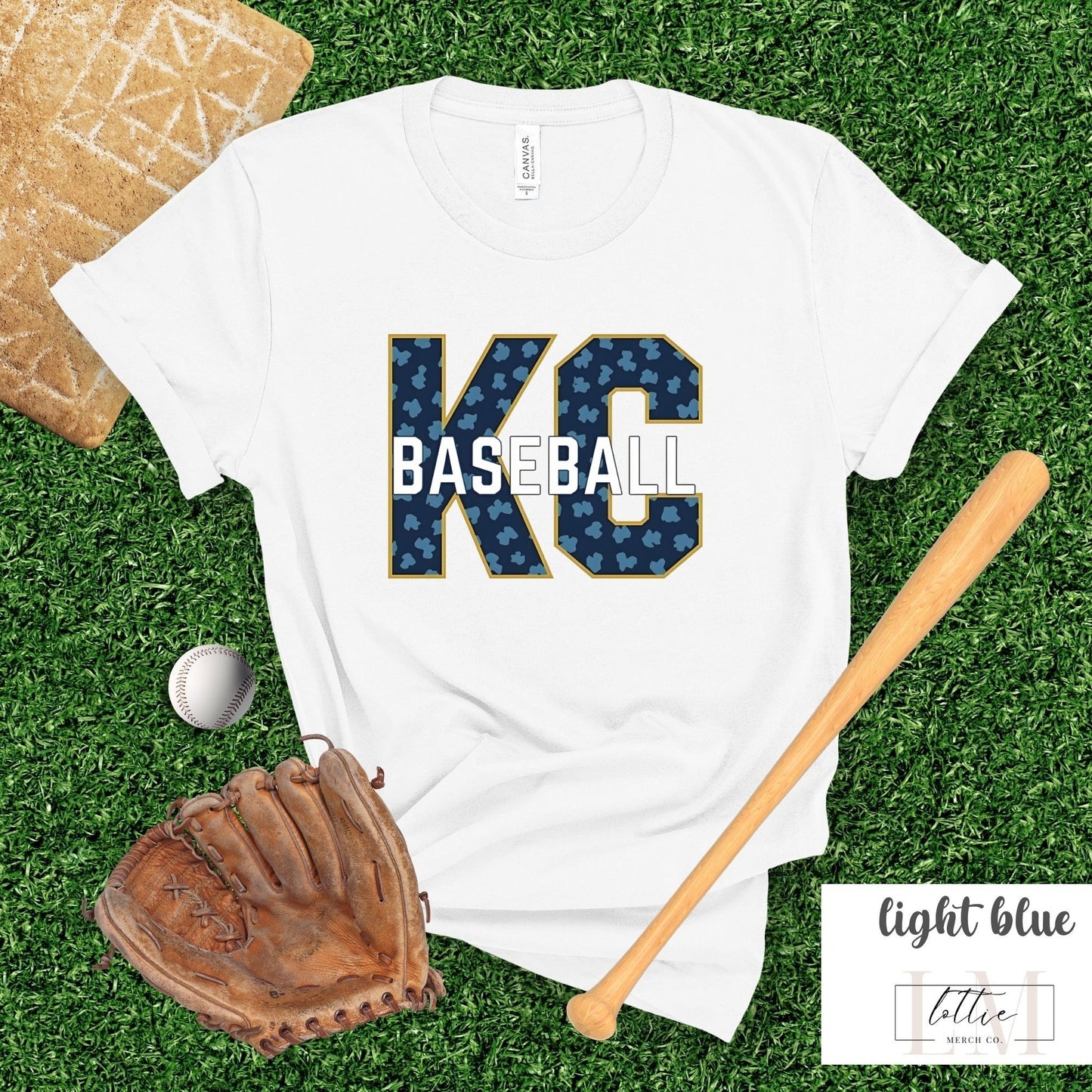 Gold Blue Leopard Kansas City Baseball Tee
