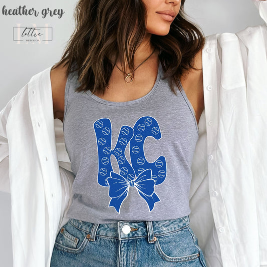 Coquette KC Bubble Letter Kansas City Baseball Women's Racerback Tank, Kansas City Baseball Tank Top, KC Baseball T-shirt