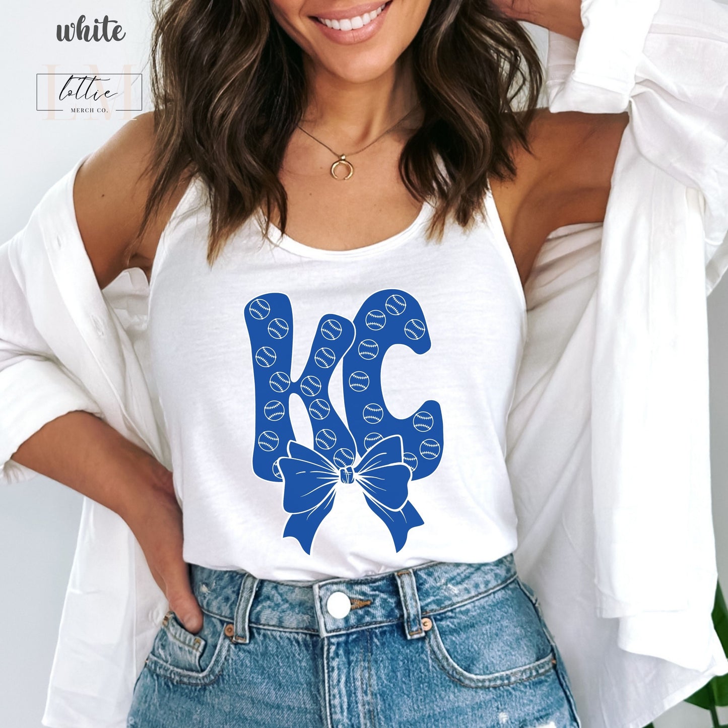 Coquette KC Bubble Letter Kansas City Baseball Women's Racerback Tank, Kansas City Baseball Tank Top, KC Baseball T-shirt