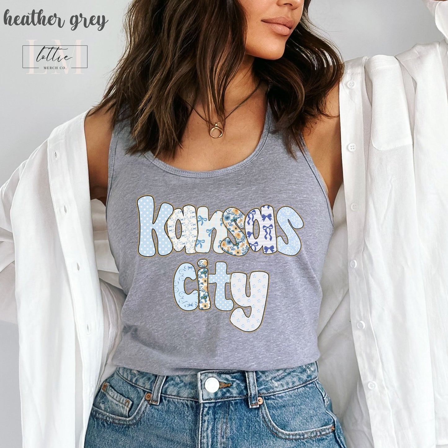 Kansas City Floral Doodle Baseball Women's Racerback Tank, Kansas City Baseball Tank Top, KC Baseball T-shirt