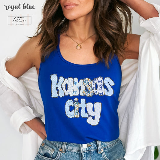 Kansas City Floral Doodle Baseball Women's Racerback Tank, Kansas City Baseball Tank Top, KC Baseball T-shirt