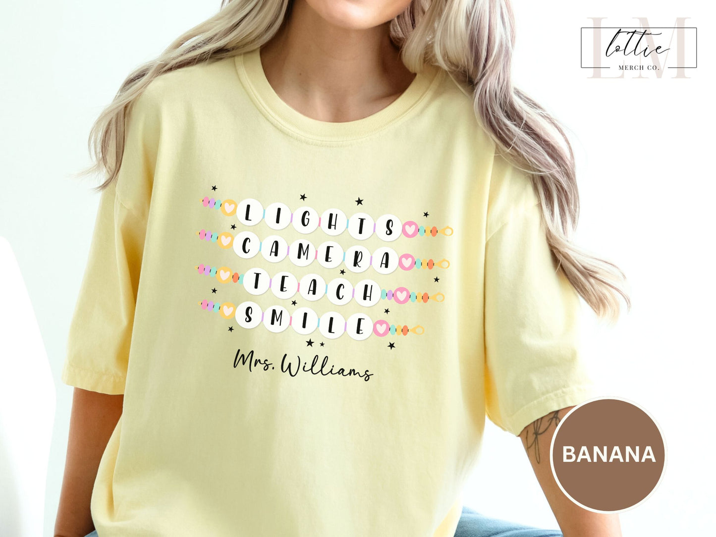 Lights Camera Teach Smile Personalized Teacher Shirt Gift Comfort Colors Shirt