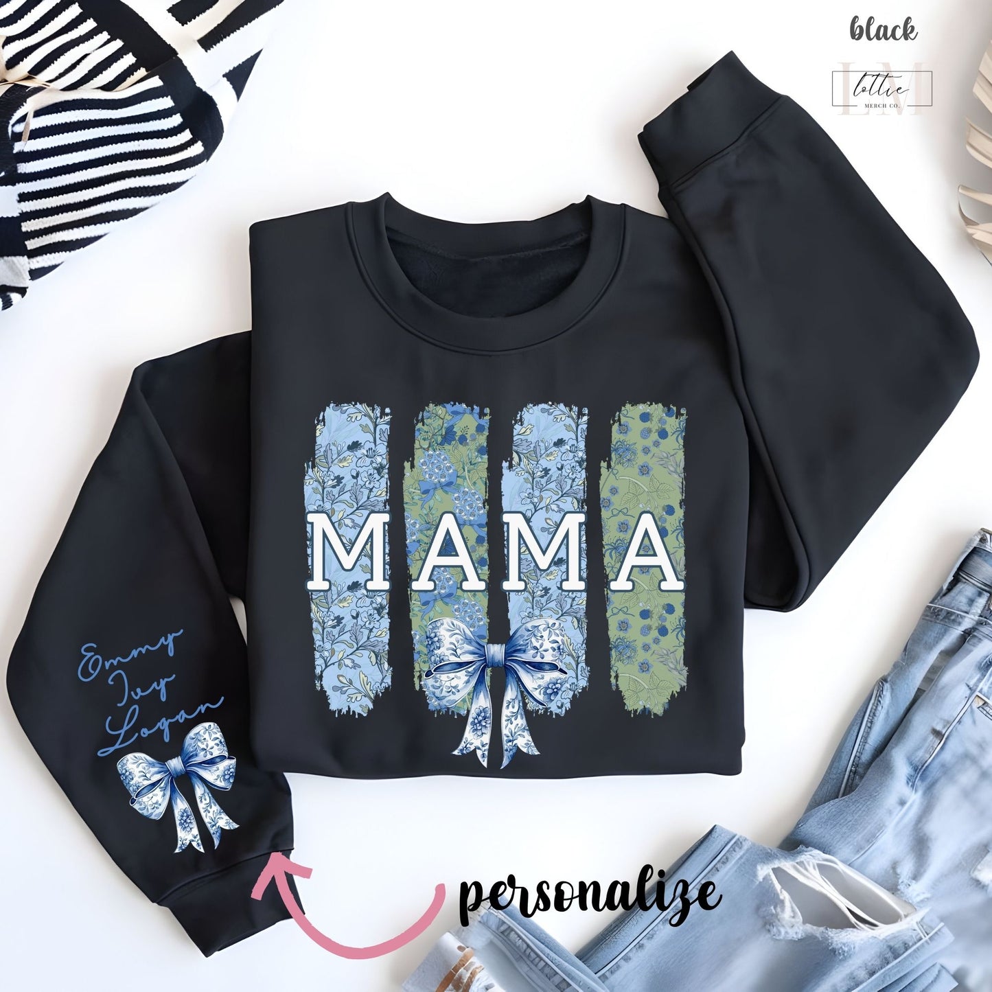 Personalized Brushtroke Toile Coquette Mama Sweatshirt