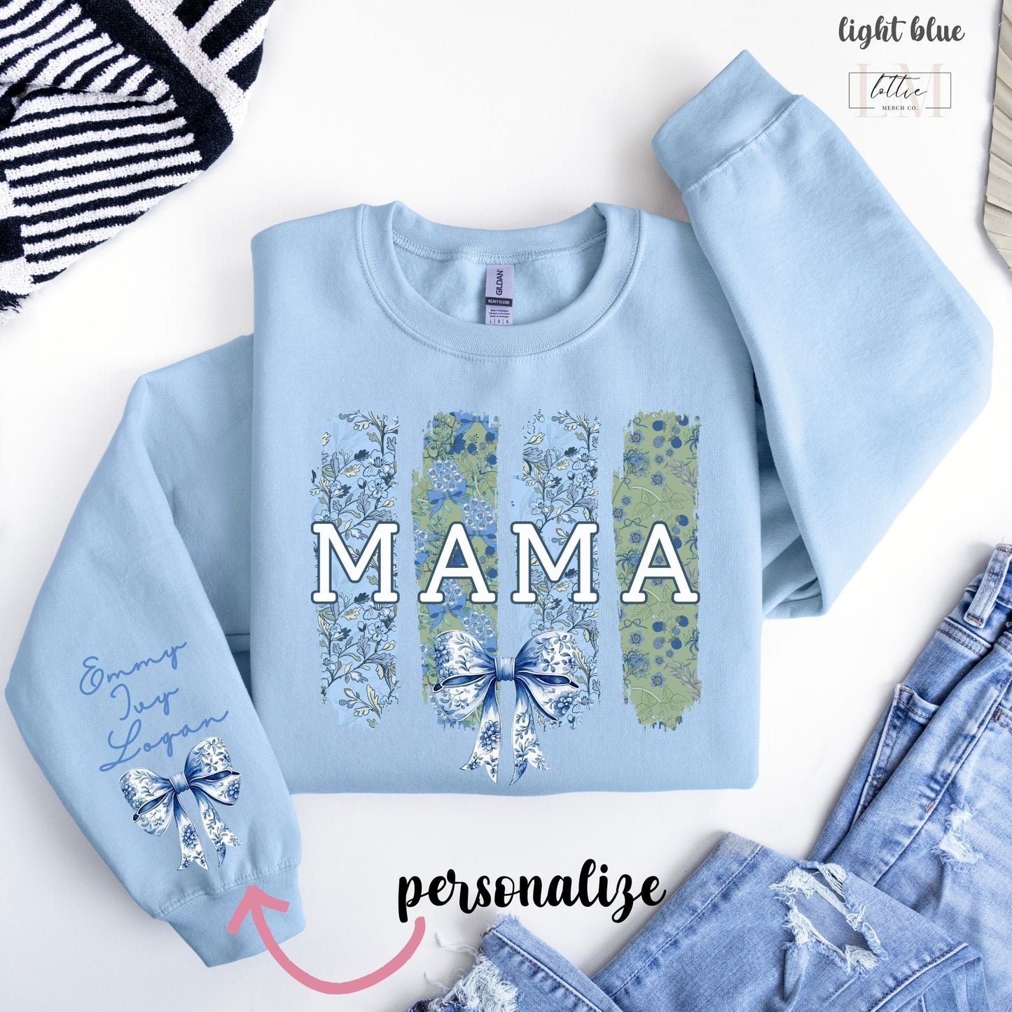 Personalized Brushtroke Toile Coquette Mama Sweatshirt