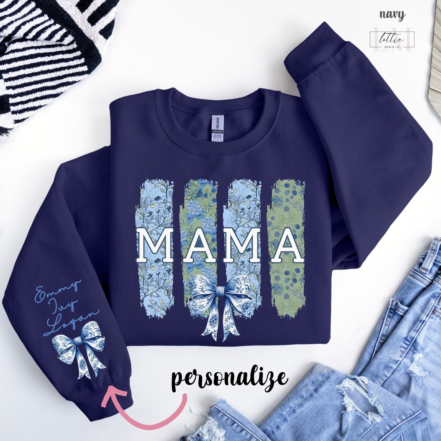 Personalized Brushtroke Toile Coquette Mama Sweatshirt