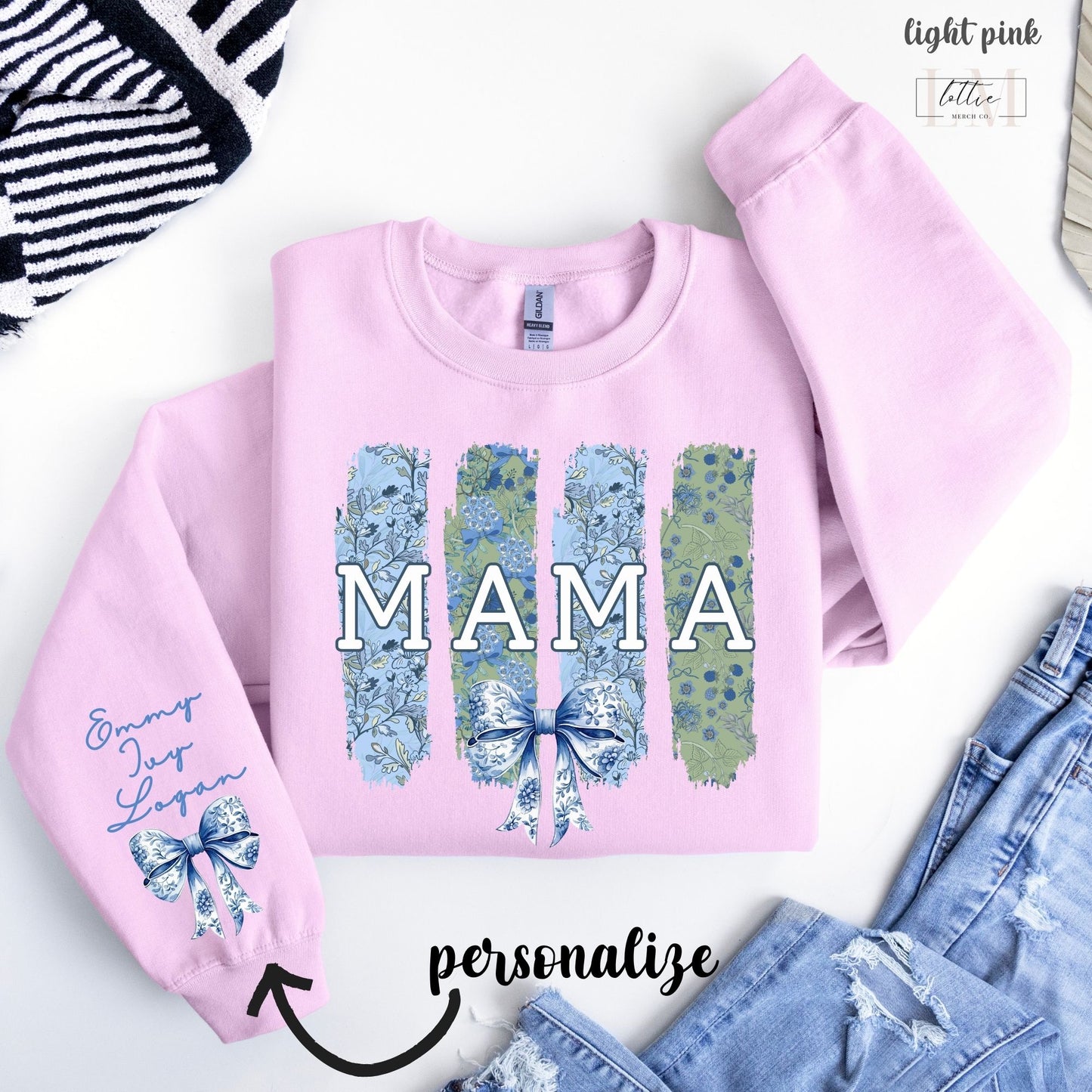 Personalized Brushtroke Toile Coquette Mama Sweatshirt