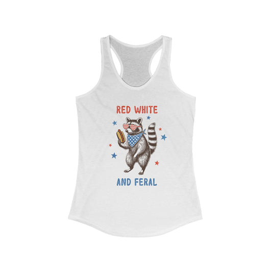 Red White And Feral Racerback Tank Top