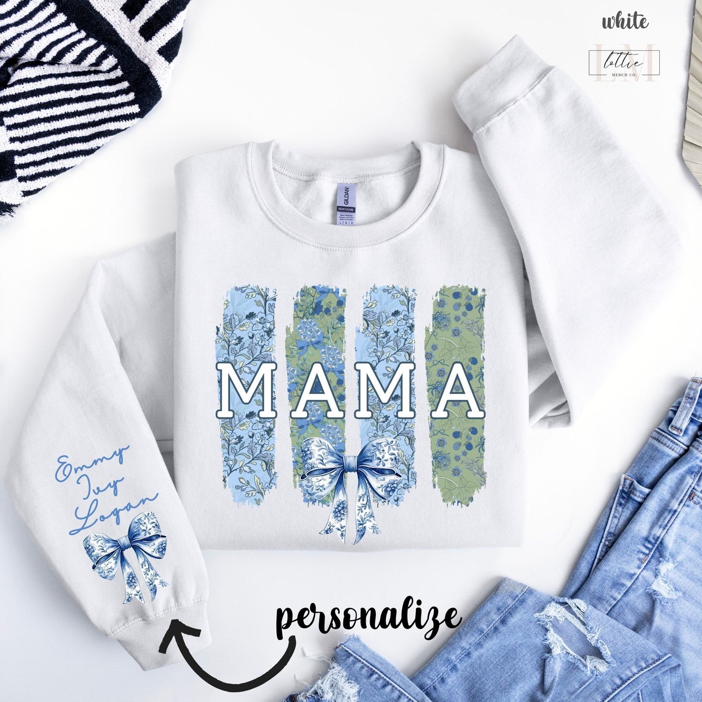 Personalized Brushtroke Toile Coquette Mama Sweatshirt