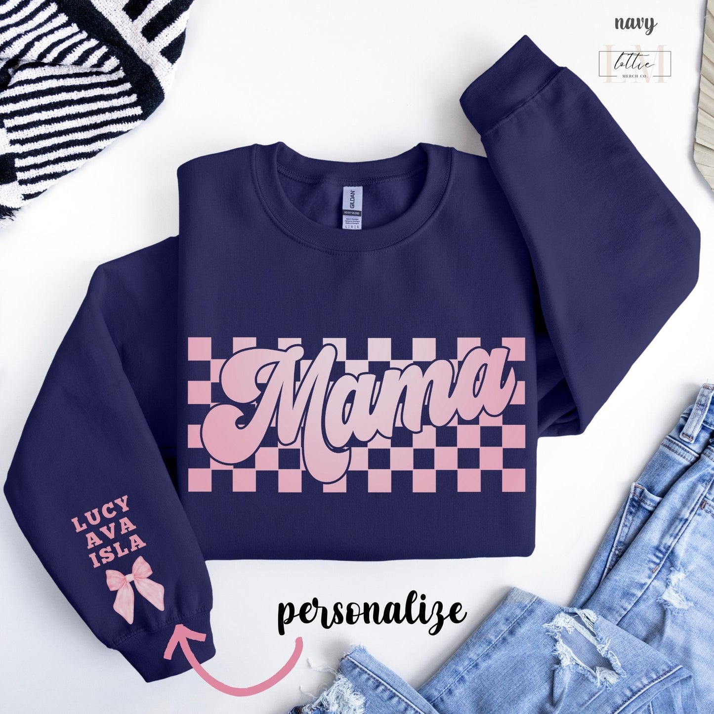 Personalized Checkered Mama Sweatshirt
