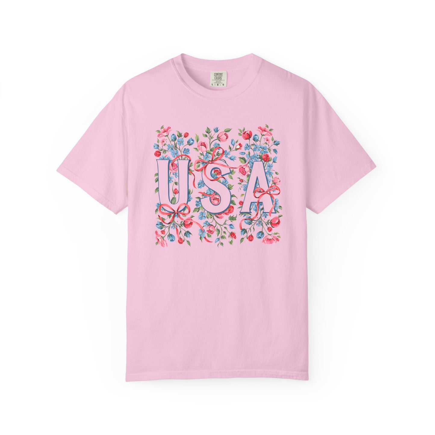 USA Floral Ribbon Comfort Colors Shirt