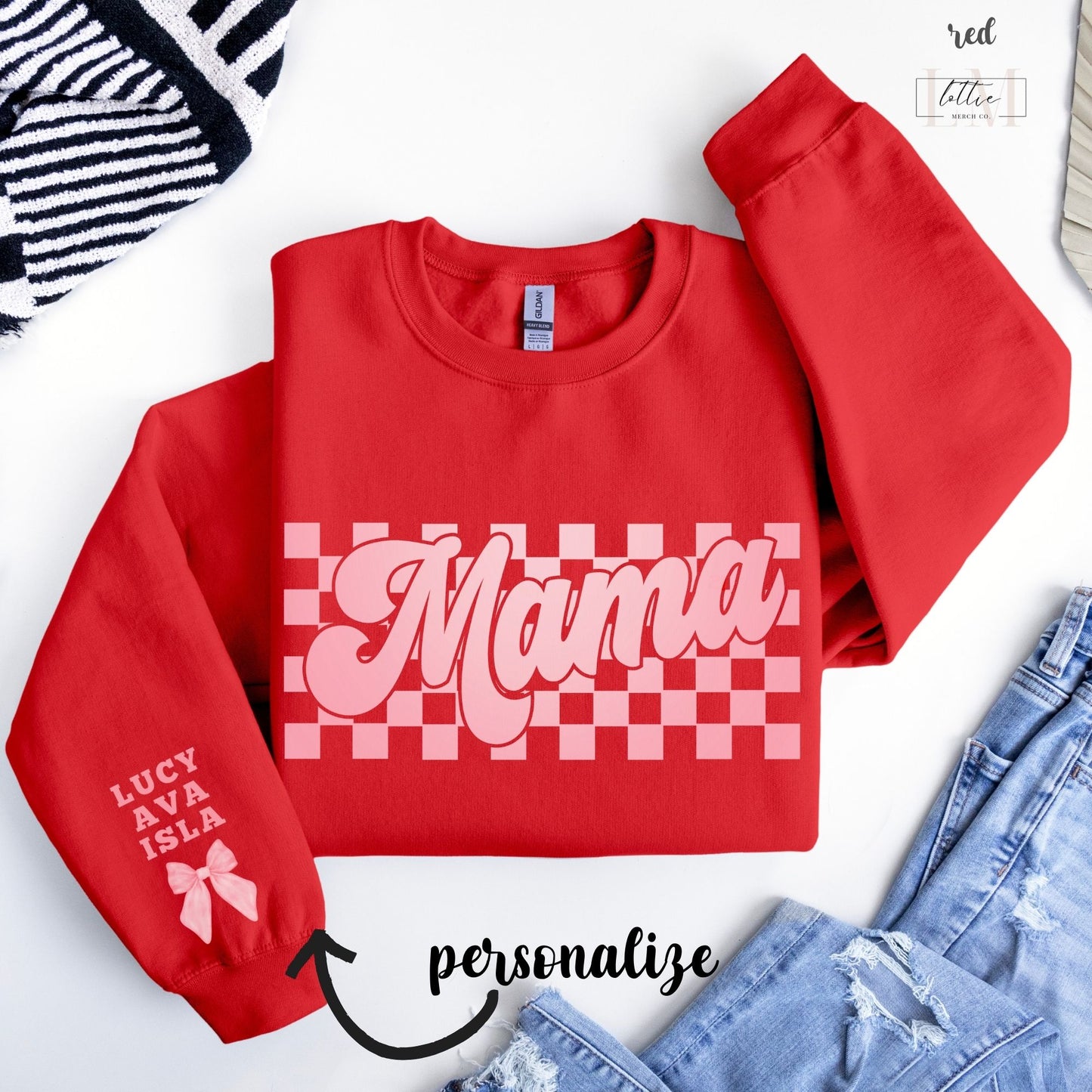 Personalized Checkered Mama Sweatshirt