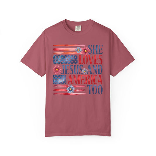 She Loves Jesus and America Too T-shirt, Comfort Colors Shirt