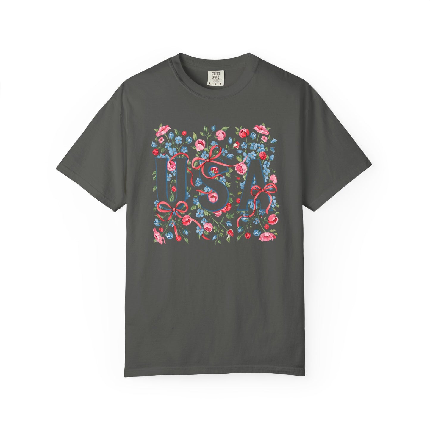 USA Floral Ribbon Comfort Colors Shirt
