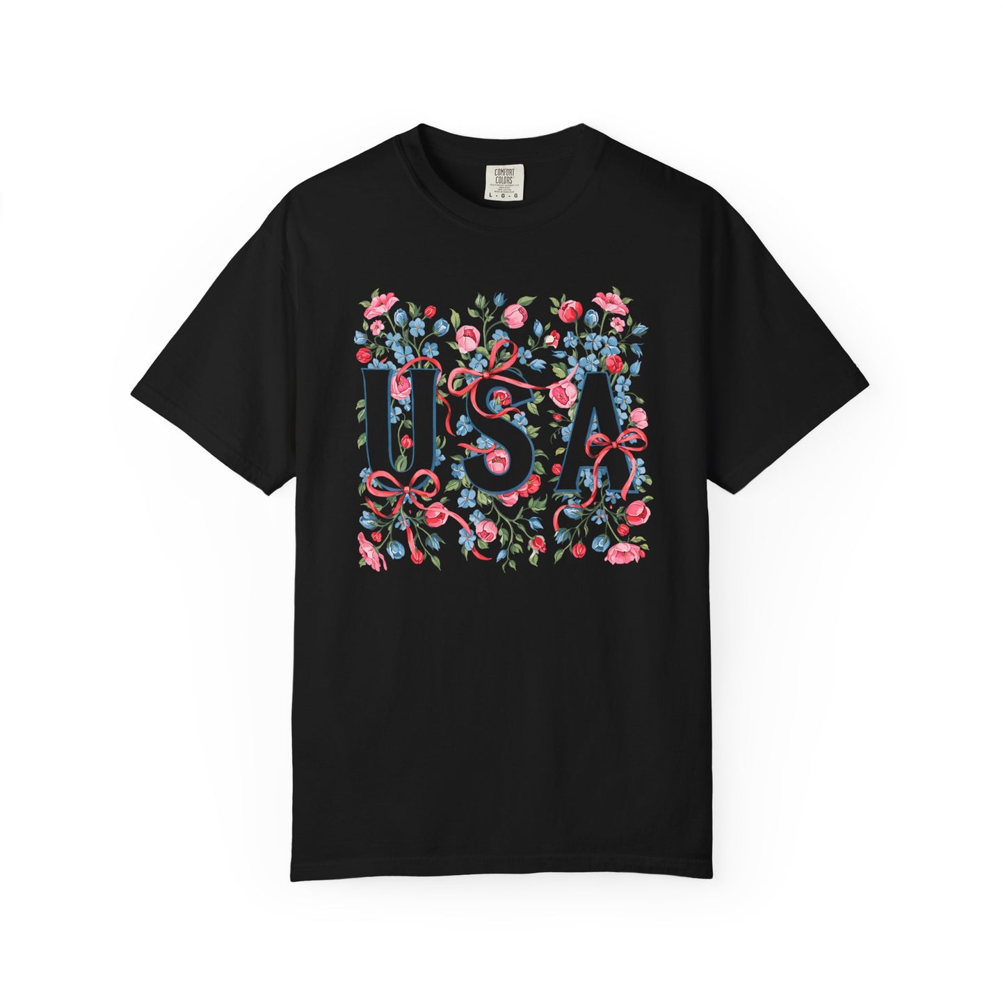 USA Floral Ribbon Comfort Colors Shirt