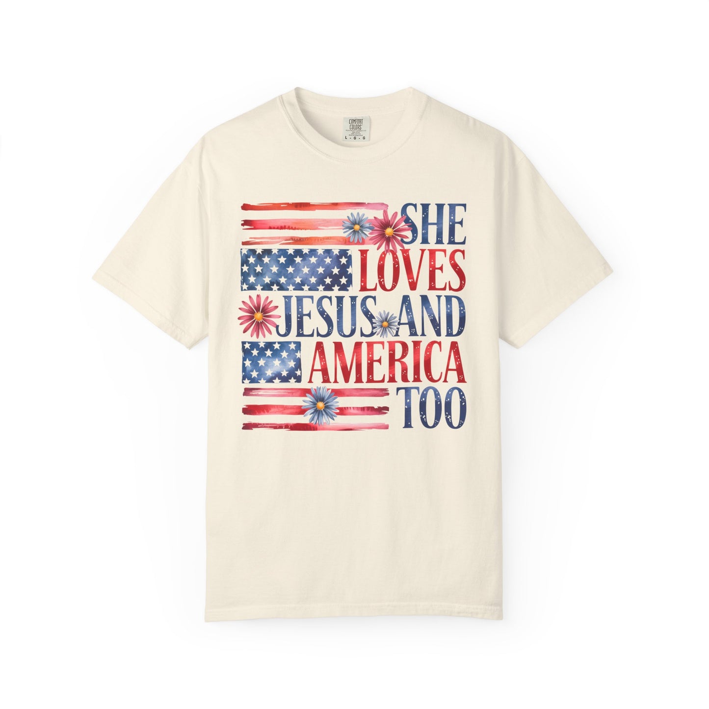 She Loves Jesus and America Too T-shirt, Comfort Colors Shirt