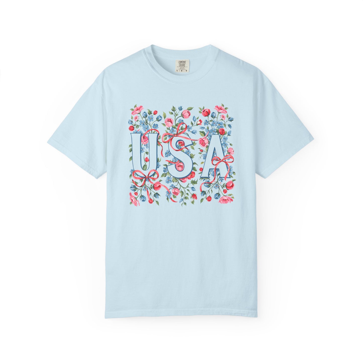 USA Floral Ribbon Comfort Colors Shirt