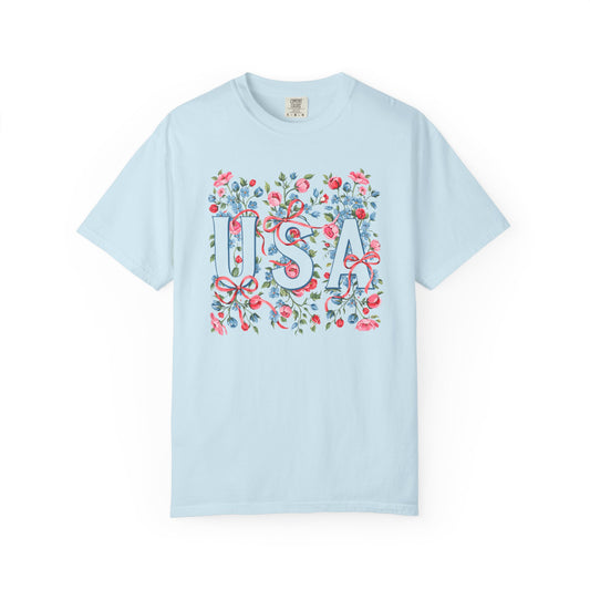 USA Floral Ribbon Comfort Colors Shirt