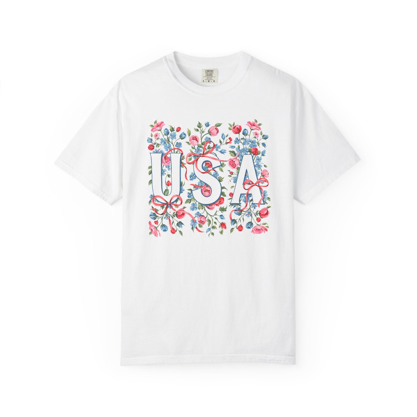 USA Floral Ribbon Comfort Colors Shirt