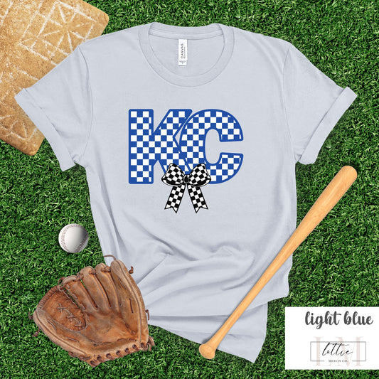 Women's Kansas City Checkered Bow Baseball T-shirt