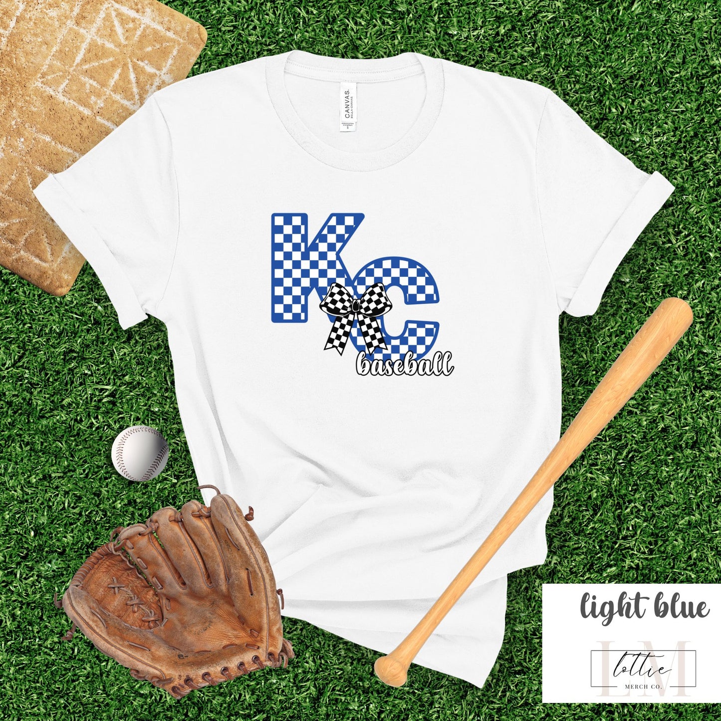 Women's Coquette Checkered KC Letter Baseball T-shirt