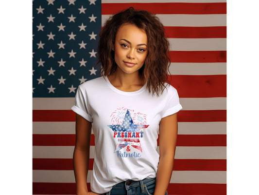 Pregnant and Patriotic Shirt, Red White Due Shirt, Pregnancy Announcement Shirt, 4th of July Maternity Shirt, USA Shirt, Pregnancy Reveal