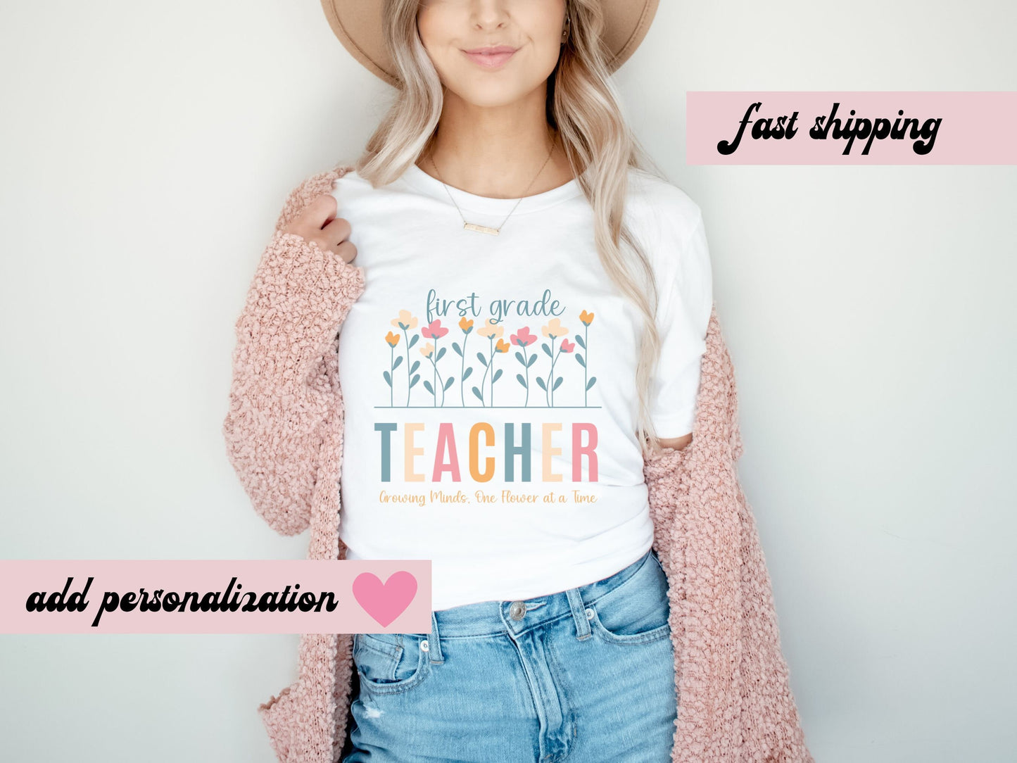 Wildflower Teacher Name Shirt, Custom Teacher TShirt, Personalized Teacher T Shirt, Gift for Teacher, Cute Teacher Tee, Groovy Teacher Shirt