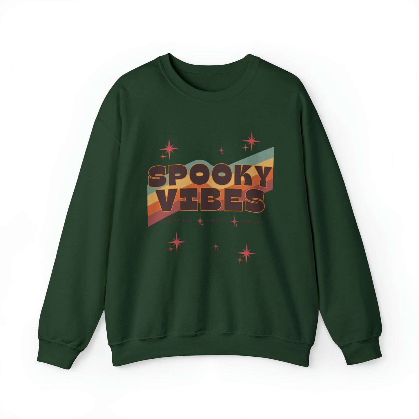 Spooky Vibes Sweatshirt | Cute Fall Sweatshirt for Women | Retro Groovy Sweatshirt Halloween | Ghosts Goblins Skeletons Spooky Season Shirt