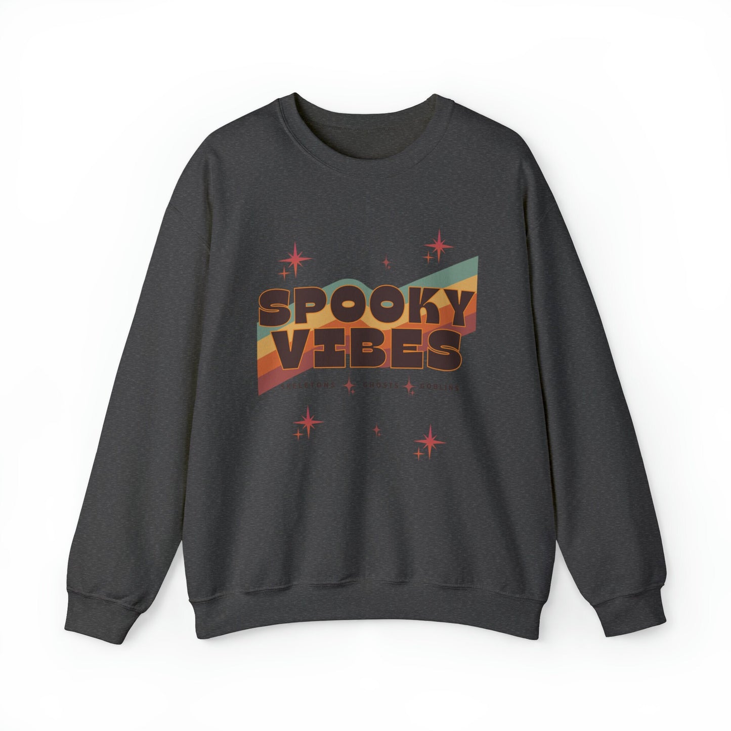 Spooky Vibes Sweatshirt | Cute Fall Sweatshirt for Women | Retro Groovy Sweatshirt Halloween | Ghosts Goblins Skeletons Spooky Season Shirt