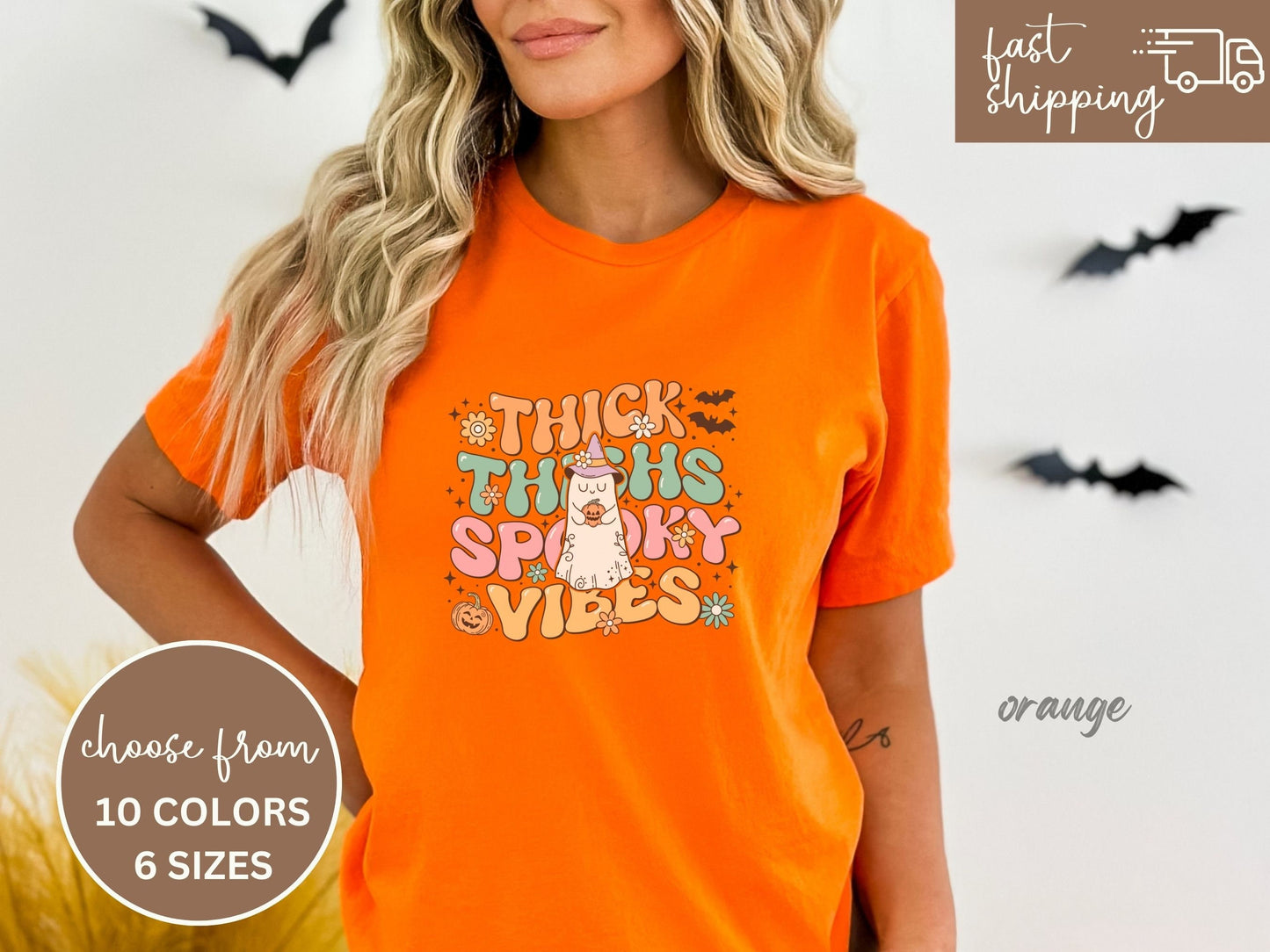 Halloween Tshirt for Women, Thick Thighs and Spooky Vibes Tshirt, Funny Halloween Sweatshirt, Halloween Party Sweatshirt, Spooky Season