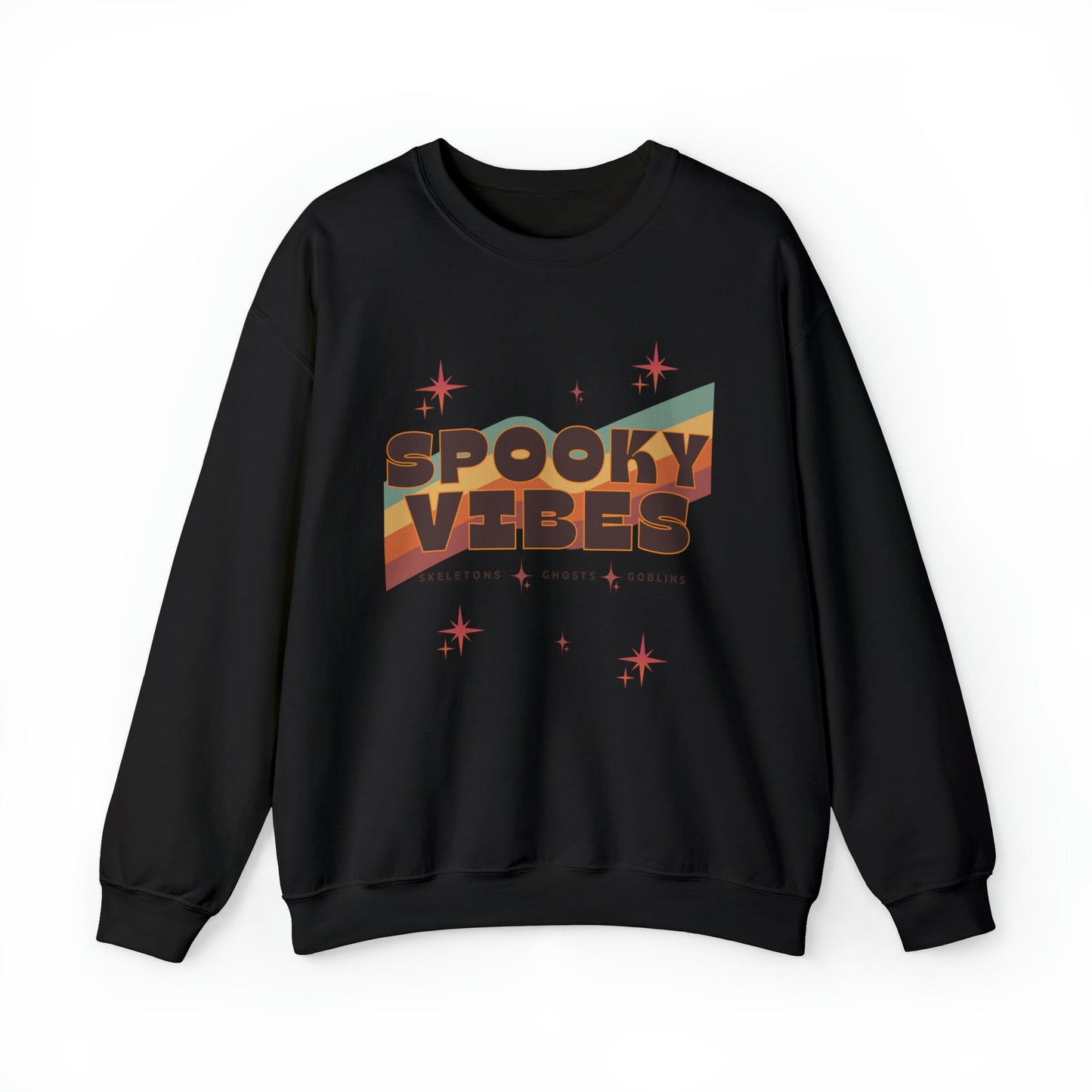 Spooky Vibes Sweatshirt | Cute Fall Sweatshirt for Women | Retro Groovy Sweatshirt Halloween | Ghosts Goblins Skeletons Spooky Season Shirt