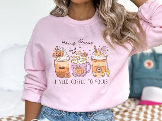 Halloween Sweatshirt | Halloween Coffee Shirt | Teacher Halloween Shirt | Hocus Pocus Need Coffee To Focus | Coffee Lover | Halloween Tee