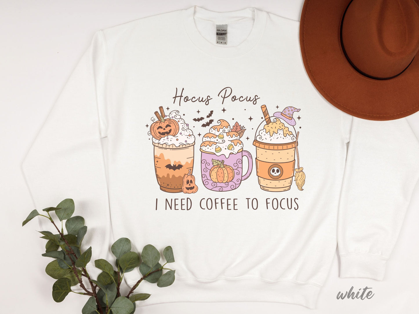 Halloween Sweatshirt | Halloween Coffee Shirt | Teacher Halloween Shirt | Hocus Pocus Need Coffee To Focus | Coffee Lover | Halloween Tee