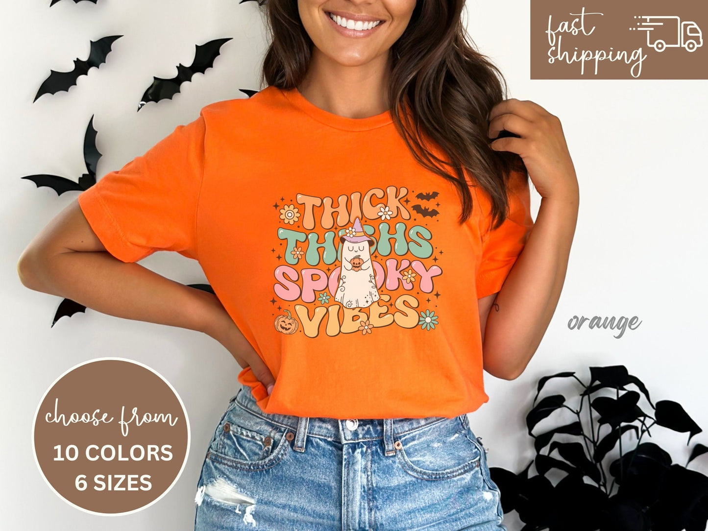 Halloween Tshirt for Women, Thick Thighs and Spooky Vibes Tshirt, Funny Halloween Sweatshirt, Halloween Party Sweatshirt, Spooky Season