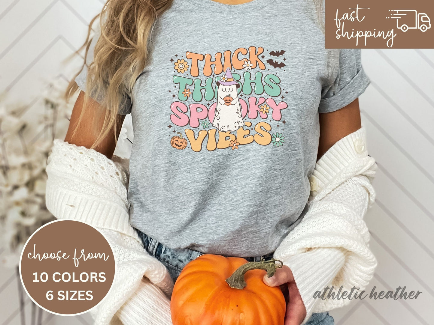 Halloween Tshirt for Women, Thick Thighs and Spooky Vibes Tshirt, Funny Halloween Sweatshirt, Halloween Party Sweatshirt, Spooky Season