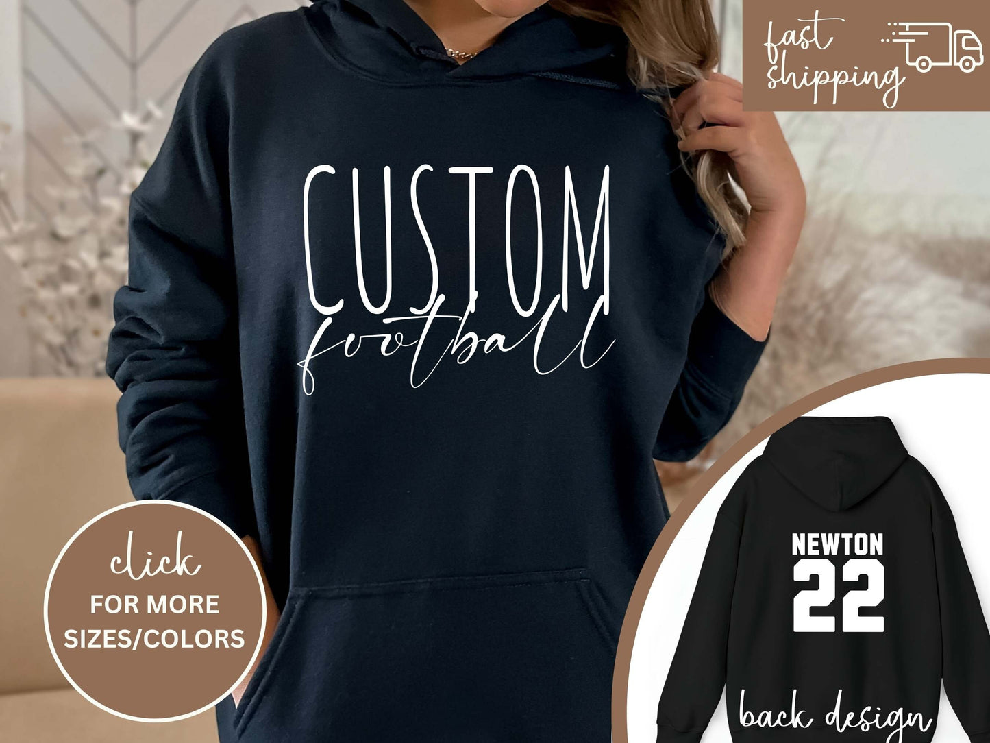 Custom Football Tshirt Hoodie Sweatshirt, Football Spirit Wear, Mom Hoodie, Football Cheer Mom, Football Dad Hoodie, Custom Team Colors No