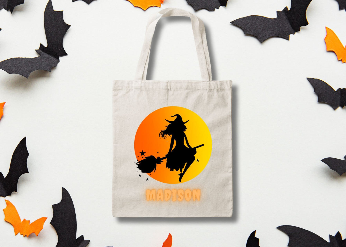 Kids Personalized Halloween Trick or Treat Canvas Tote Bag, Witch Girly Custom Trick or Treat Bag, Halloween Bags for Kids Gift, Candy Bags