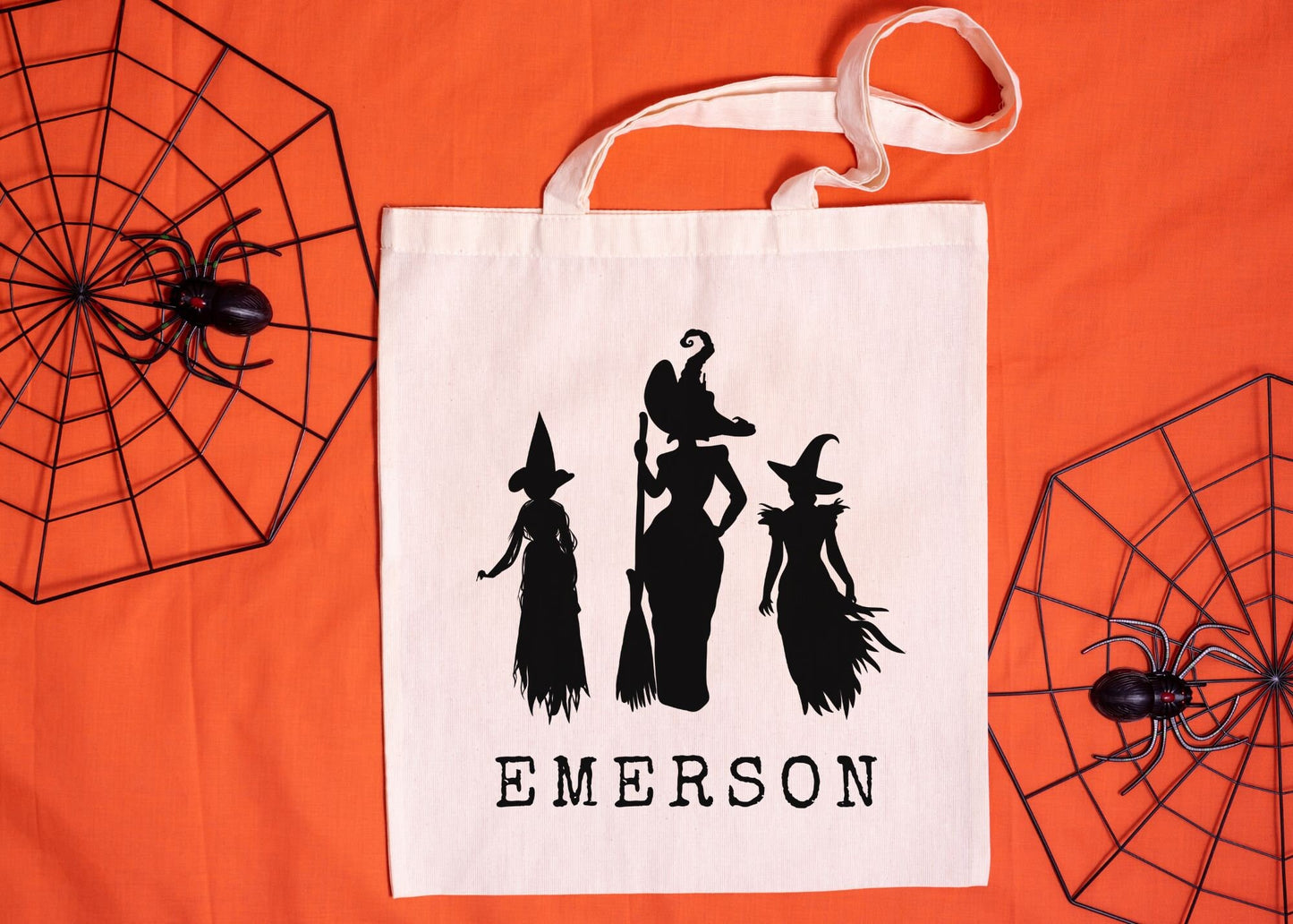 Witches Personalized Halloween Trick or Treat Canvas Tote Bag, Halloween Bags for Kids, Halloween Candy Tote Bags, Name Trick or Treat Bag