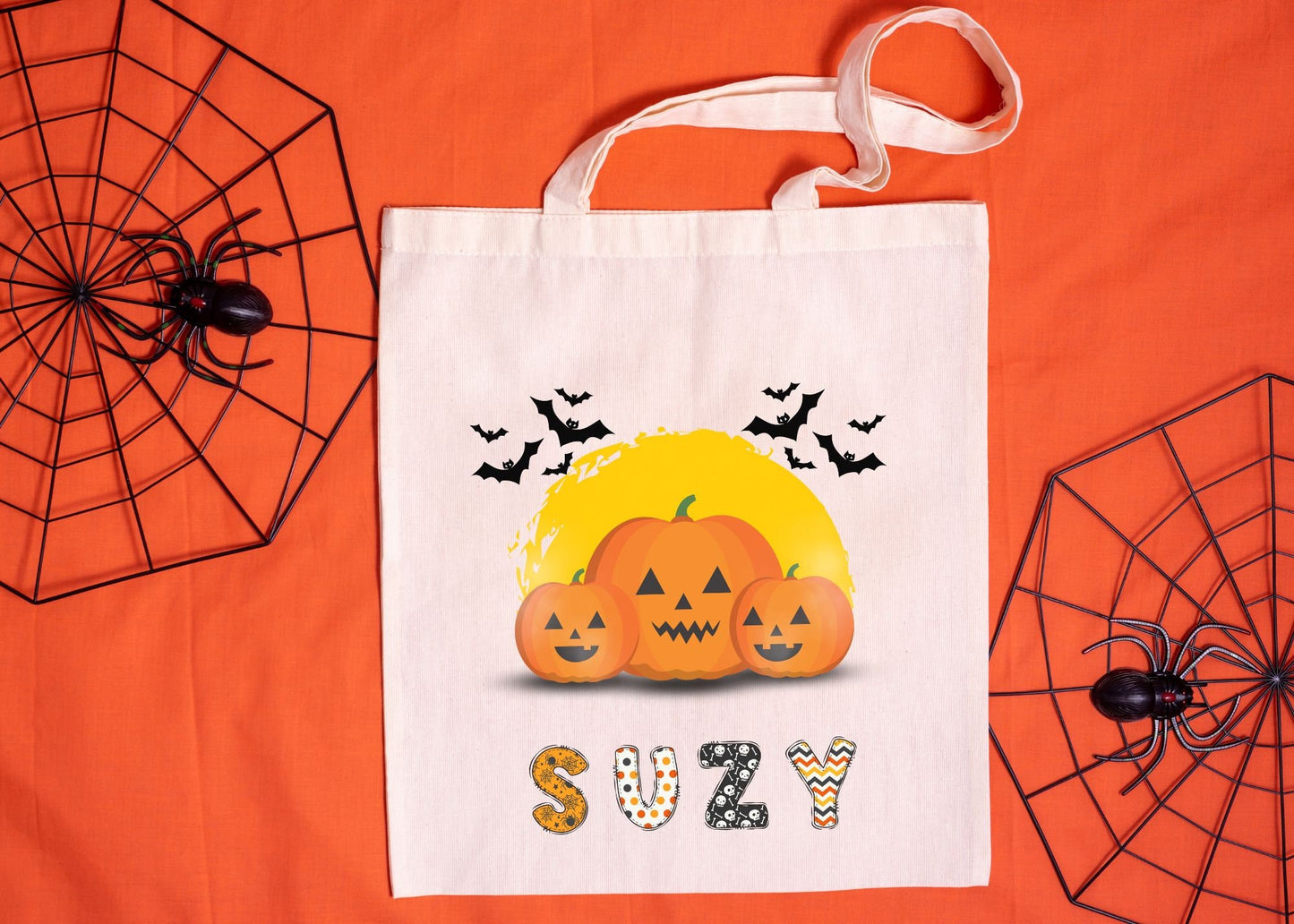 Pumpkin Personalized Halloween Trick or Treat Canvas Tote Bag