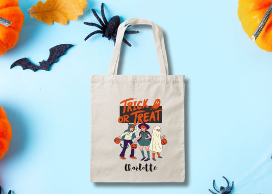 Personalized Halloween Trick or Treat Canvas Tote Bag, Halloween Bags for Kids, Candy Tote Bags, Halloween Tote Bag, Ghost Treat Bag