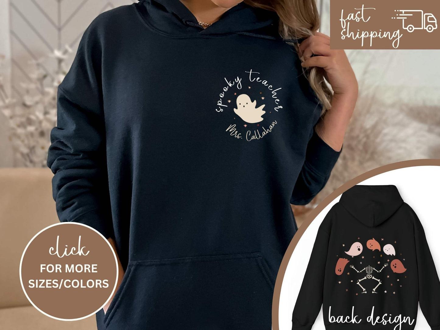Customized Spooky Teacher Hoodie Sweatshirt, Teacher Ghost Halloween Shirts, Spooky Teacher Sweatshirt, Spooky Teacher Ghost Personalization