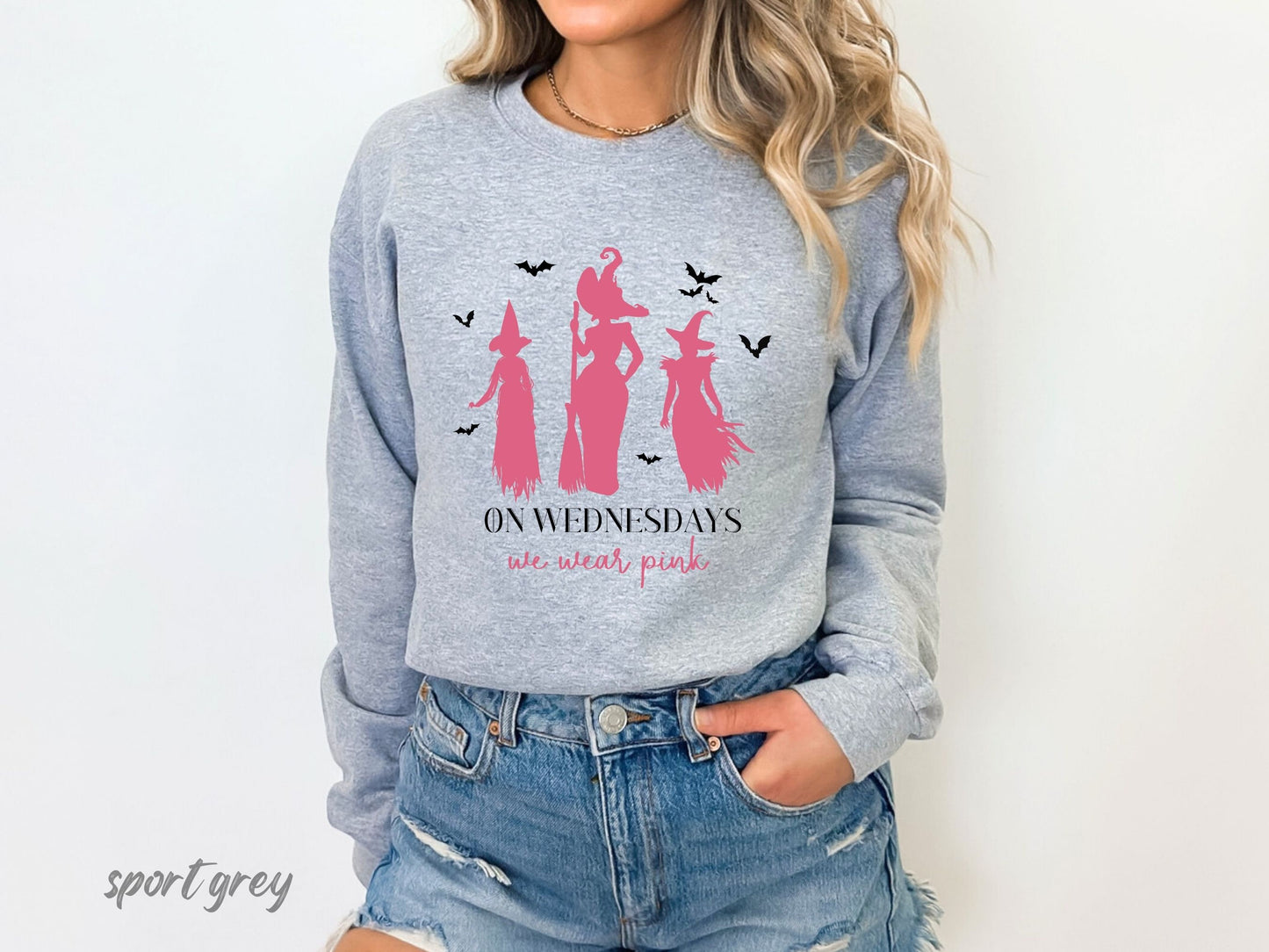 Pink Halloween Shirt, Wear Pink on Wednesdays in October, Witch Pink Halloween Sweatshirt, Funny Halloween Hoodie Mean Girls Witch Shirt