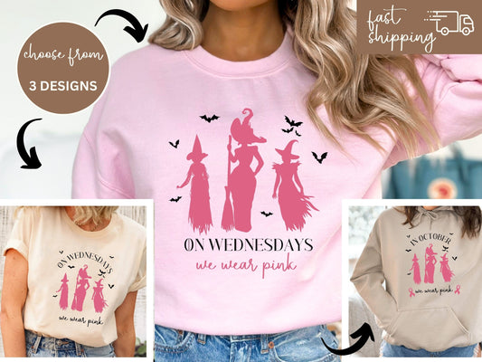 Pink Halloween Shirt, Wear Pink on Wednesdays in October, Witch Pink Halloween Sweatshirt, Funny Halloween Hoodie Mean Girls Witch Shirt