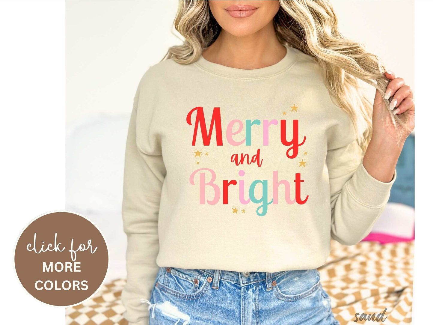 Merry and Bright Christmas Shirt Sweatshirt Tshirt, Festive Holiday Shirts For Women, Cute XMAS Gift For Her Crewneck Matching Kids Toddler