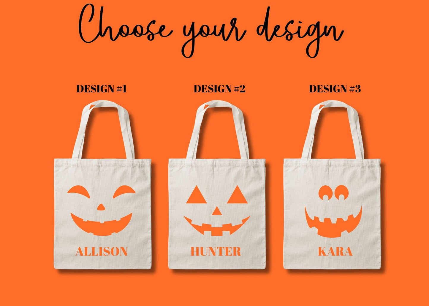 Pumpkin Smile Personalized Trick or Treat Canvas Tote Bag, Halloween Bags for Kids Gift, Candy Tote Bags, Jack O Lantern Custom Treat Bag