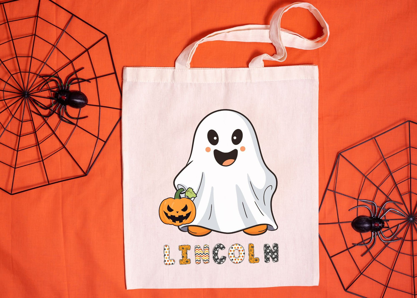 Halloween Ghost Personalized Trick or Treat Canvas Tote Bag, Ghost Custom Trick or Treat Bag, Halloween Bags for Kids Gift, Candy Bags