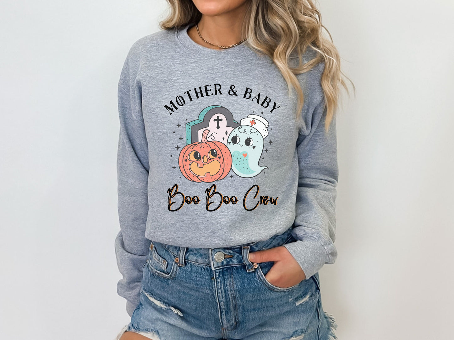 Mother & Baby Nurse Halloween Shirt, Halloween Mother Baby Nurse Shirt, Boo Boo Crew Mother Baby Shirt, Groovy Nurse Halloween Sweatshirt