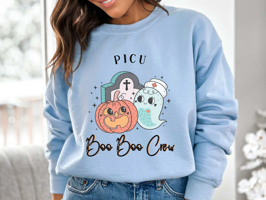 PICU Nurse Halloween Shirt, Halloween Pediatric Intensive Care Nurse Shirt, Boo Boo Crew PICU Shirt, Groovy PICU Nurse Halloween Sweatshirt